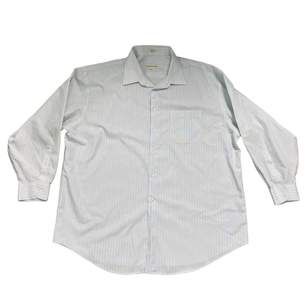 Pronto Uomo Men's Dress Shirt Non-Iron Blue, Yellow, White Size 18 1/2 (34/35)